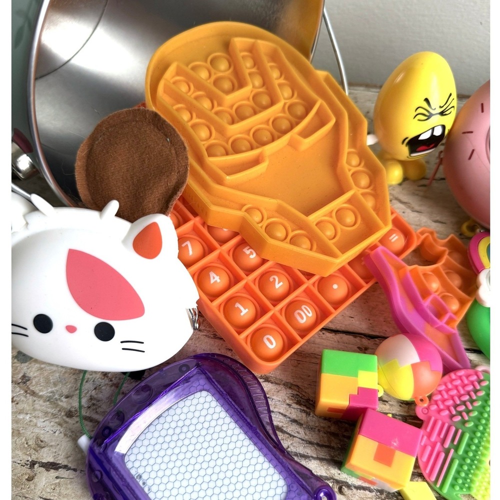 Kids Fidget Toy Lot Sensory Pop It Dimple Variety Pack in Happy Easter Metal Tin